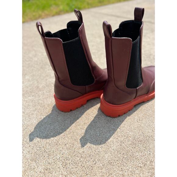 Soda Shoes Women Size 8.5 Plum Burgundy Chelsea Faux Leather Mid Calf Boots - Picture 3 of 7